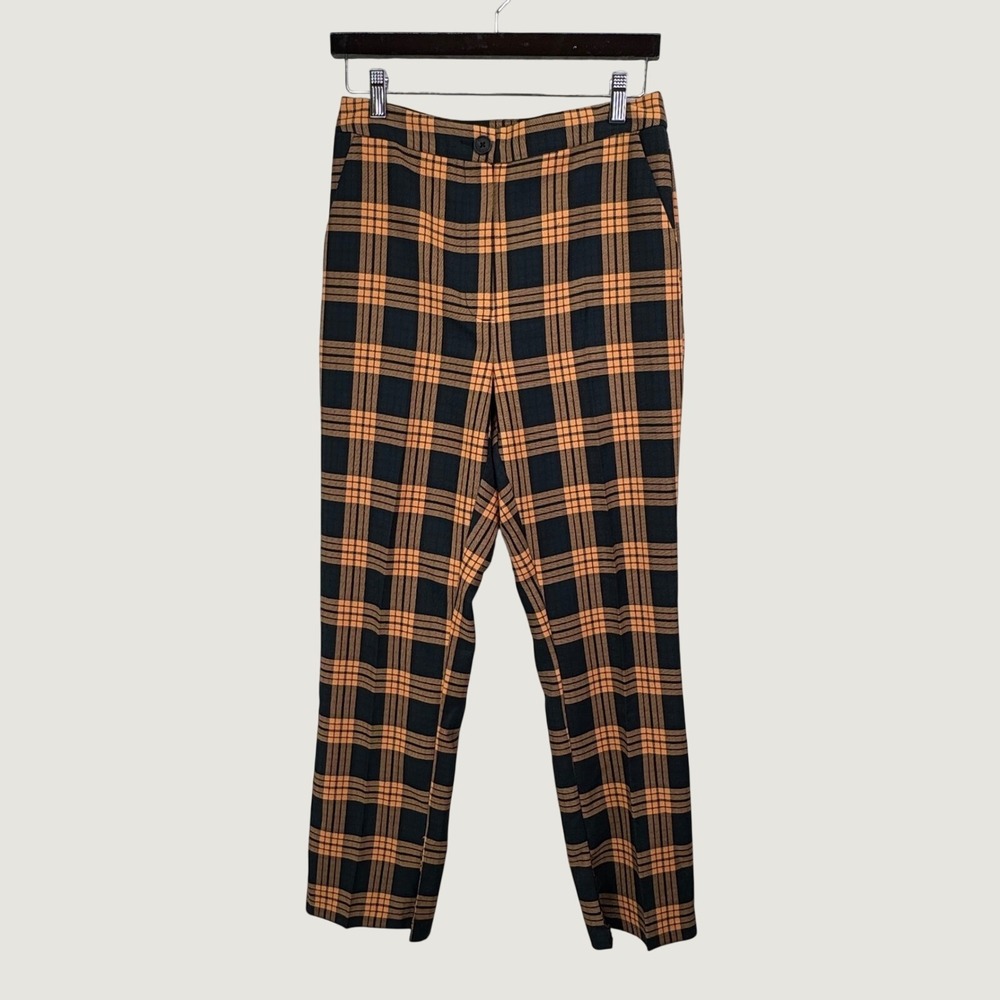 Collusion Plaid Trousers Size 6 Orange Black Checkered Punk Grunge Alt Pants